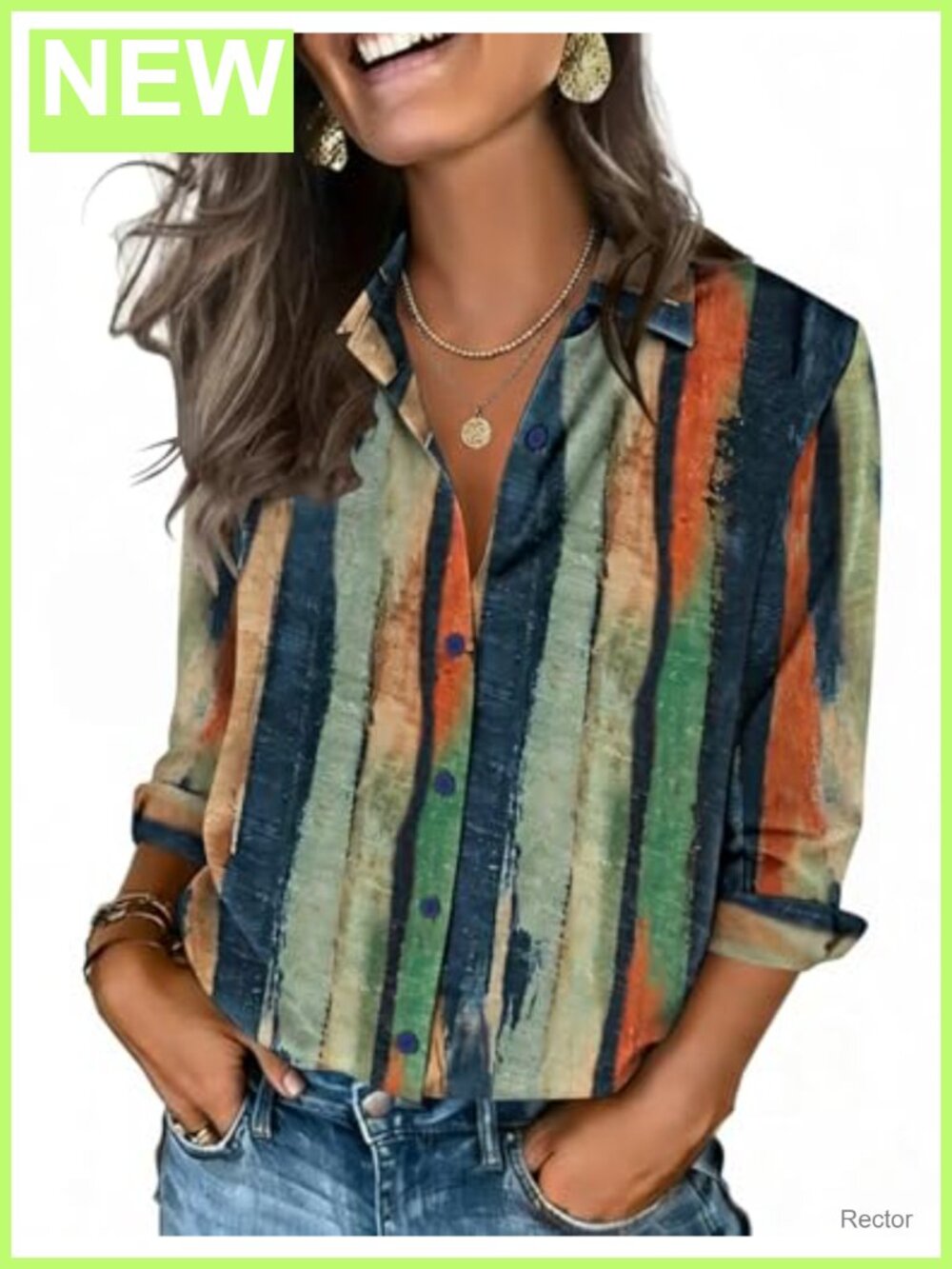Women's 3/4 Sleeve Button Down Blouse V Neck Collared Business Casual